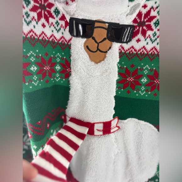 Bizzaro Ltd Green and Red Llama Christmas Sweater - Picture 2 of 8